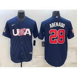 Men USA Baseball 28 Nolan Arenado 2023 Navy World Baseball Classic Replica Stitched Jersey