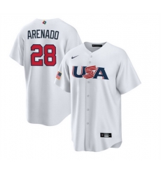 Men USA Baseball 28 Nolan Arenado 2023 White World Baseball Classic Replica Stitched Jersey