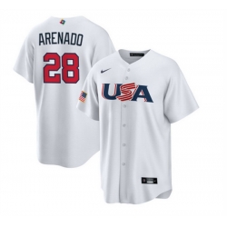 Men USA Baseball 28 Nolan Arenado 2023 White World Baseball Classic Replica Stitched Jersey