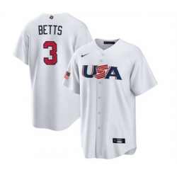 Men USA Baseball 3 Mookie Betts 2023 White World Baseball Classic Replica Stitched Jersey