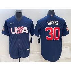 Men USA Baseball 30 Kyle Tucker 2023 Navy World Baseball Classic Replica Stitched Jersey