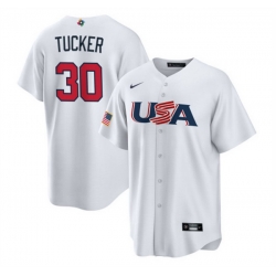 Men USA Baseball 30 Kyle Tucker 2023 White World Baseball Classic Replica Stitched Jersey