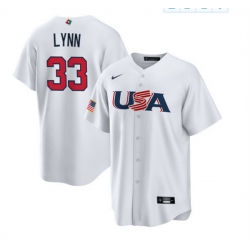 Men USA Baseball 33 Lance Lynn 2023 White World Baseball Classic Replica Stitched Jersey