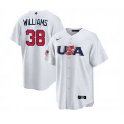 Men USA Baseball 38 Devin Williams 2023 White World Baseball Classic Replica Stitched Jersey