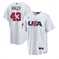 Men USA Baseball 43 Brooks Raley 2023 White World Baseball Classic Replica Stitched Jersey