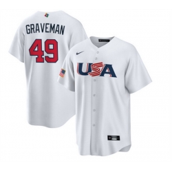 Men USA Baseball 49 Kendall Graveman 2023 White World Baseball Classic Replica Stitched Jersey