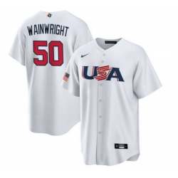 Men USA Baseball 50 Adam Wainwright 2023 White World Baseball Classic Replica Stitched Jersey