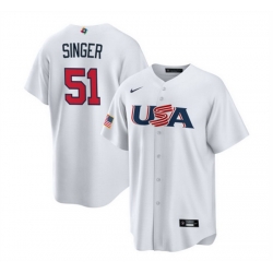 Men USA Baseball 51 Brady Singer 2023 White World Baseball Classic Replica Stitched Jersey