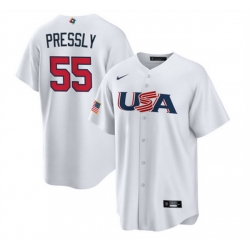 Men USA Baseball 55 Ryan Pressly 2023 White World Baseball Classic Replica Stitched Jersey