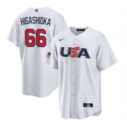 Men USA Baseball 66 Kyle Higashioka 2023 White World Baseball Classic Replica Stitched Jersey