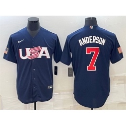 Men USA Baseball 7 Tim Anderson 2023 Navy World Baseball Classic Replica Stitched Jersey