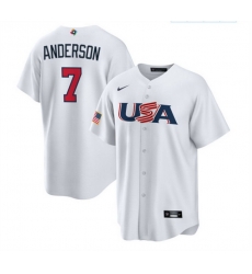 Men USA Baseball 7 Tim Anderson 2023 White World Baseball Classic Replica Stitched Jersey