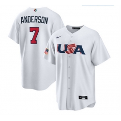 Men USA Baseball 7 Tim Anderson 2023 White World Baseball Classic Replica Stitched Jersey