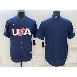 Men USA Baseball Blank 2023 Navy World Baseball Classic Replica Stitched Jersey