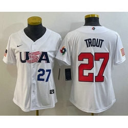 Women's USA Baseball #27 Mike Trout Number 2023 White World Classic Replica Stitched Jersey