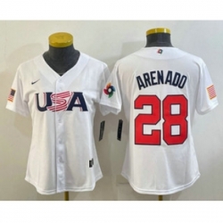 Womens USA Baseball 28 Nolan Arenado 2023 White World Classic Replica Stitched Jerseys