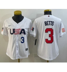 Womens USA Baseball #3 Mookie Betts Number 2023 White World Classic Replica Stitched Jersey