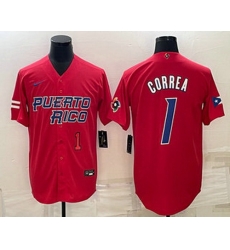 Men's Puerto Rico Baseball #1 Carlos Correa Number 2023 Red World Baseball Classic Stitched Jersey