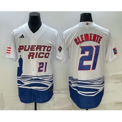 Mens Puerto Rico Baseball #21 Roberto Clemente Number 2023 White World Baseball Classic Stitched Jersey