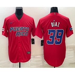 Men's Puerto Rico Baseball #39 Edwin Diaz 2023 Red World Baseball Classic Stitched Jersey