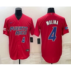 Mens Puerto Rico Baseball #4 Yadier Molina Number 2023 Red World Baseball Classic Stitched Jersey