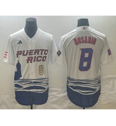 Mens Puerto Rico Baseball #8 Eddie Rosario Number 2023 White World Classic Stitched Jersey