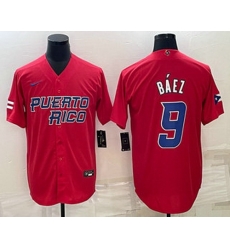 Men's Puerto Rico Baseball #9 Javier Baez 2023 Red World Baseball Classic Stitched Jersey