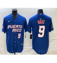 Men's Puerto Rico Baseball #9 Javier Baez Number 2023 Blue World Baseball Classic Stitched Jerseys