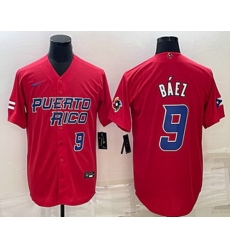 Men's Puerto Rico Baseball #9 Javier Baez Number 2023 Red World Baseball Classic Stitched Jersey