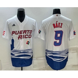 Men's Puerto Rico Baseball #9 Javier Baez White 2023 World Baseball Classic Stitched Jerseys