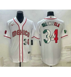 Men Mexico Baseball #34 Fernando Valenzuela Number 2023 White World Classic Stitched Jersey