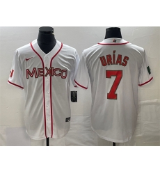 Men Mexico Baseball 7 Julio Urias White 2023 World Baseball Classic Stitched Jersey B