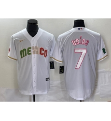 Men Mexico Baseball 7 Julio Urias White 2023 World Baseball Classic Stitched JerseyS