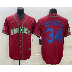 Mens Mexico Baseball #34 Fernando Valenzuela 2023 Red Blue World Baseball Classic Stitched Jersey