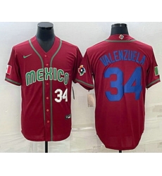 Men's Mexico Baseball #34 Fernando Valenzuela Number 2023 Red Blue World Baseball Classic Stitched Jersey1