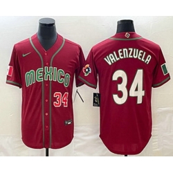 Men's Mexico Baseball #34 Fernando Valenzuela Number 2023 Red Blue World Baseball Classic Stitched Jersey1