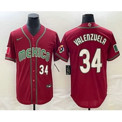 Men's Mexico Baseball #34 Fernando Valenzuela Number 2023 Red Blue World Baseball Classic Stitched Jersey2