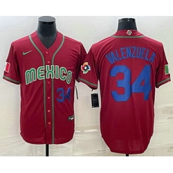 Men's Mexico Baseball #34 Fernando Valenzuela Number 2023 Red Blue World Baseball Classic Stitched Jerseys