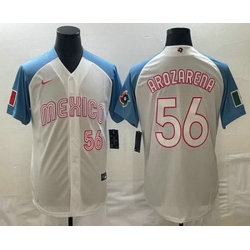 Men's Mexico Baseball #56 Randy Arozarena Number 2023 White Blue World Classic Stitched Jersey2