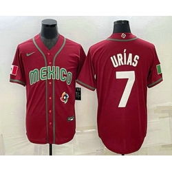 Men's Mexico Baseball #7 Julio Urias 2023 Red Blue World Baseball Classic Stitched Jersey