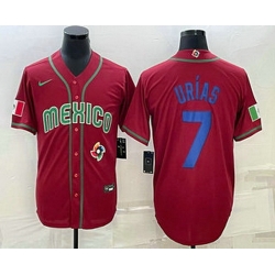 Men's Mexico Baseball #7 Julio Urias 2023 Red Blue World Baseball Classic Stitched Jerseys