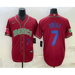 Men's Mexico Baseball #7 Julio Urias Number 2023 Red Blue World Baseball Classic Stitched Jersey