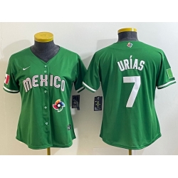 Women's Mexico Baseball #7 Julio Urias Number 2023 Green World Classic Stitched Jersey6