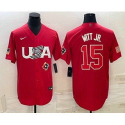 Men USA Baseball #15 Bobby Witt Jr 2023 Red World Baseball Classic Stitched Jerseys