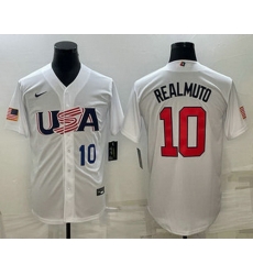 Mens USA Baseball #10 JT Realmuto Number 2023 White World Baseball Classic Stitched Jersey