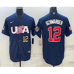 Mens USA Baseball #12 Kyle Schwarber Number 2023 Navy World Baseball Classic Stitched Jersey