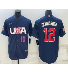 Men's USA Baseball #12 Kyle Schwarber Number 2023 Navy World Baseball Classic Stitched Jersey