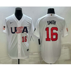 Mens USA Baseball #16 Will Smith Number 2023 White World Baseball Classic Stitched Jersey