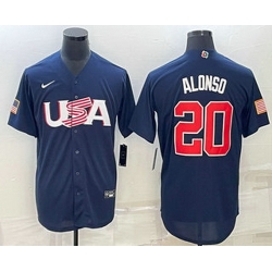 Men's USA Baseball #20 Pete Alonso 2023 Navy World Baseball Classic Stitched Jersey