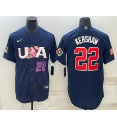 Mens USA Baseball #22 Clayton Kershaw Number 2023 Navy World Baseball Classic Stitched Jersey